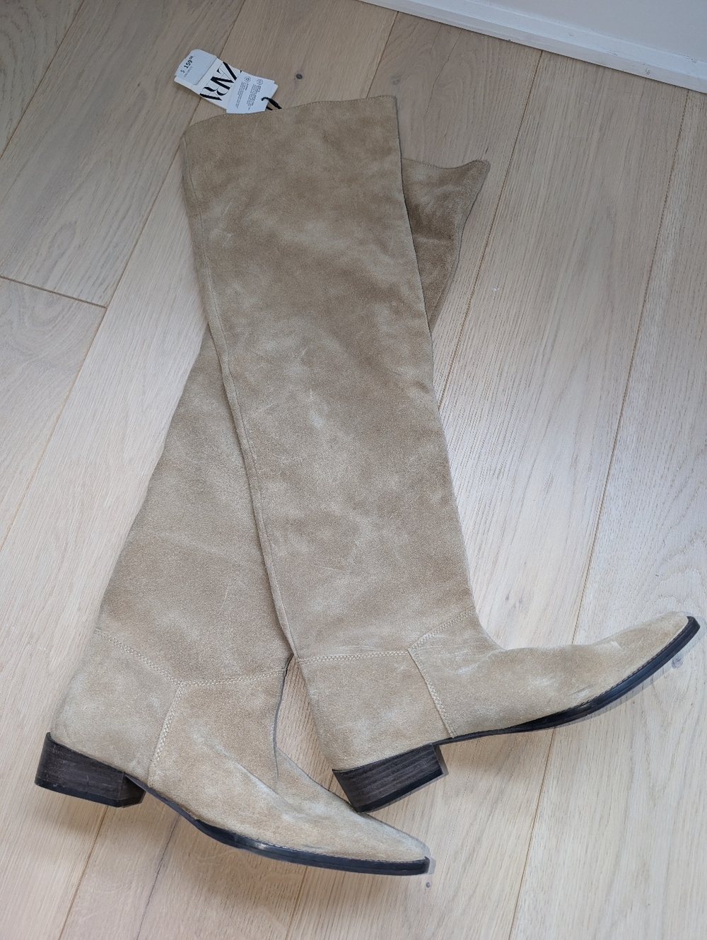 Zara Beige Suede Over-the-Knee Boots
